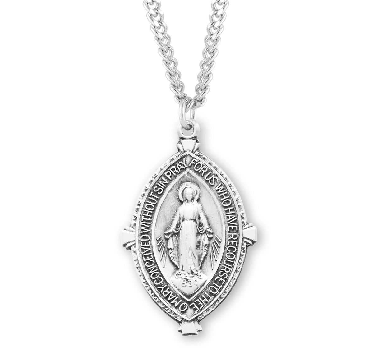 Sterling Silver Almond Shape Miraculous-18" Ch-Bxd