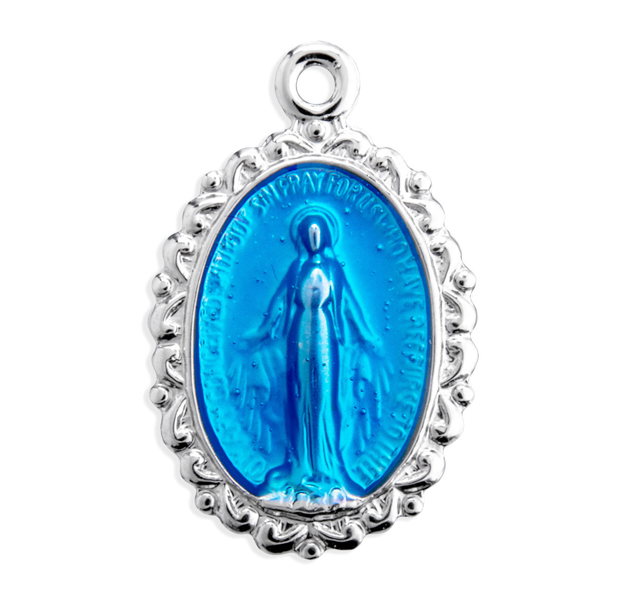 Sterling Silver Blue Small Miraculous Medal-13" Ch-Bxd