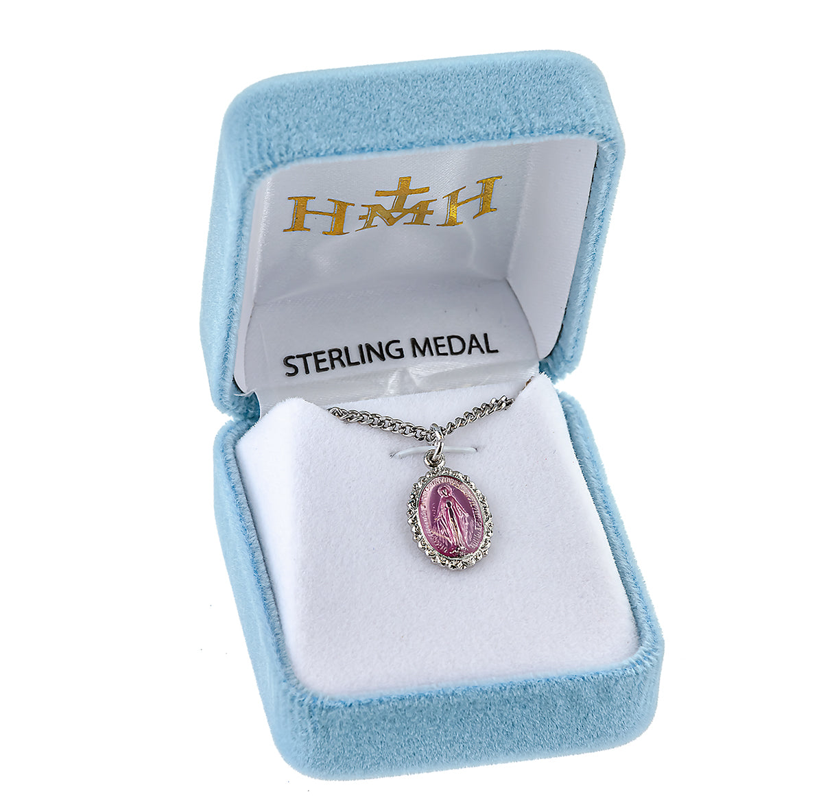 Sterling Silver Oval Pink Epoxy Miraculous Medal