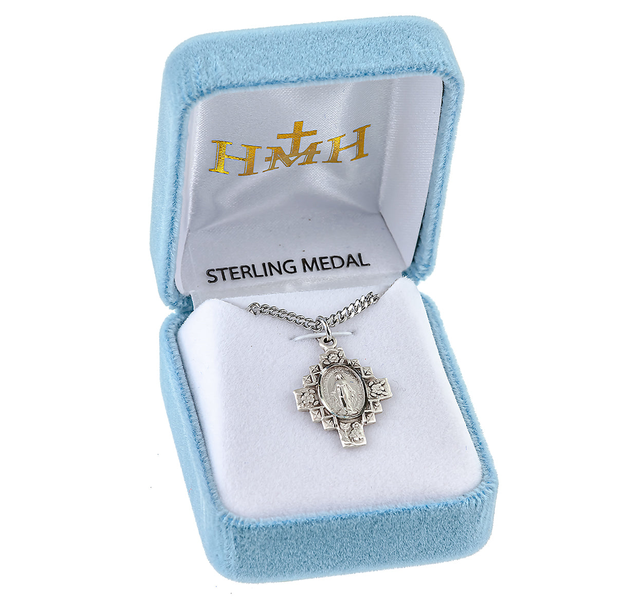 Sterling Silver Fancy Miraculous Medal w/Flower Edges 20" Ch-Bxd