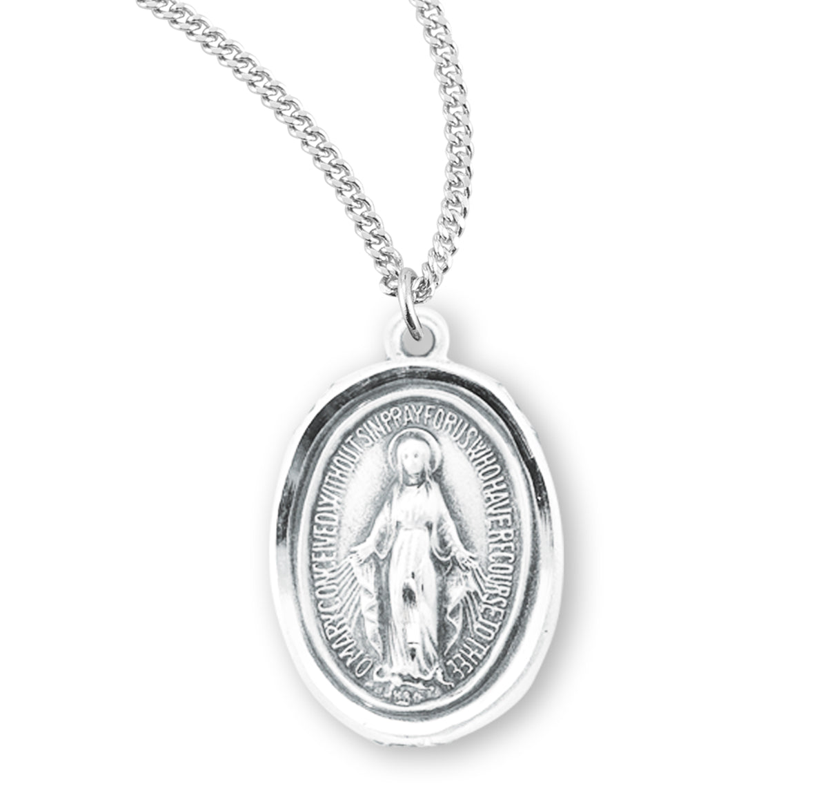 Sterling Silver Oval Miraculous Medal- 20" Ch-Bxd