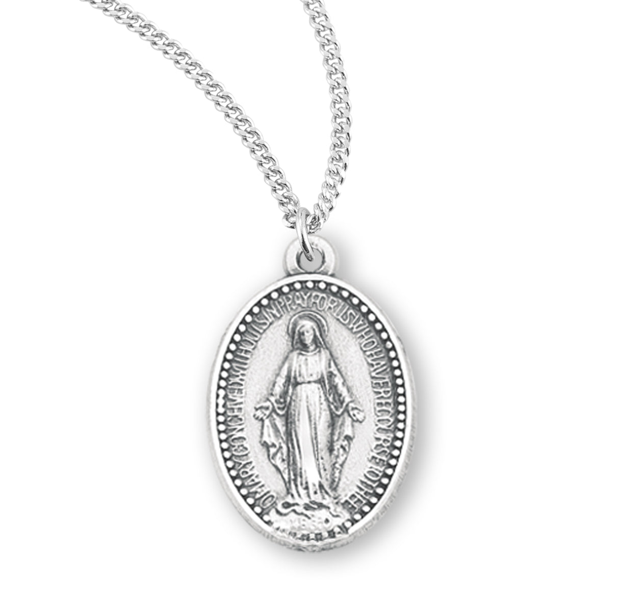 Sterling Silver Beaded Edge Mirac Medal- 18" Ch-Bxd