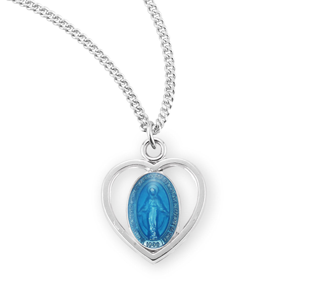 Sterling Silver Blue Epoxy Miraculous Medal