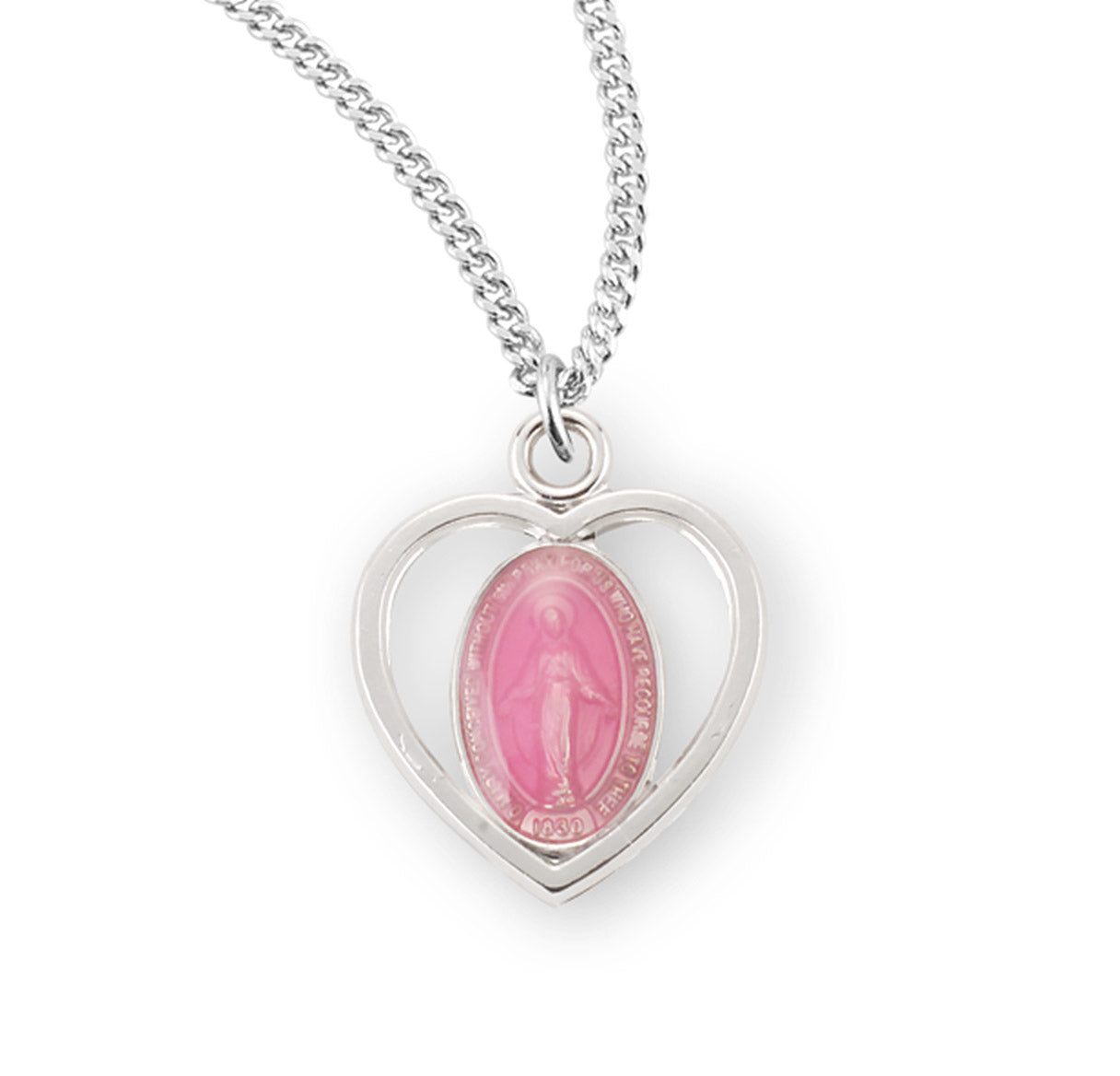 Sterling Silver Pink Epoxy Miraculous Medal
