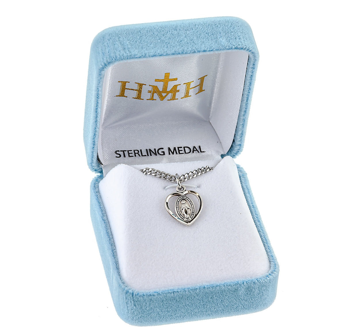 Sterling Tiny Pierced Miraculous Heart Medal 16" Ch-Bxd