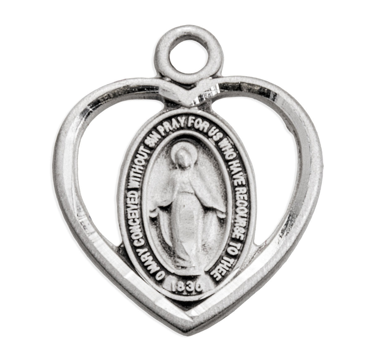 Sterling Tiny Pierced Miraculous Heart Medal 16" Ch-Bxd