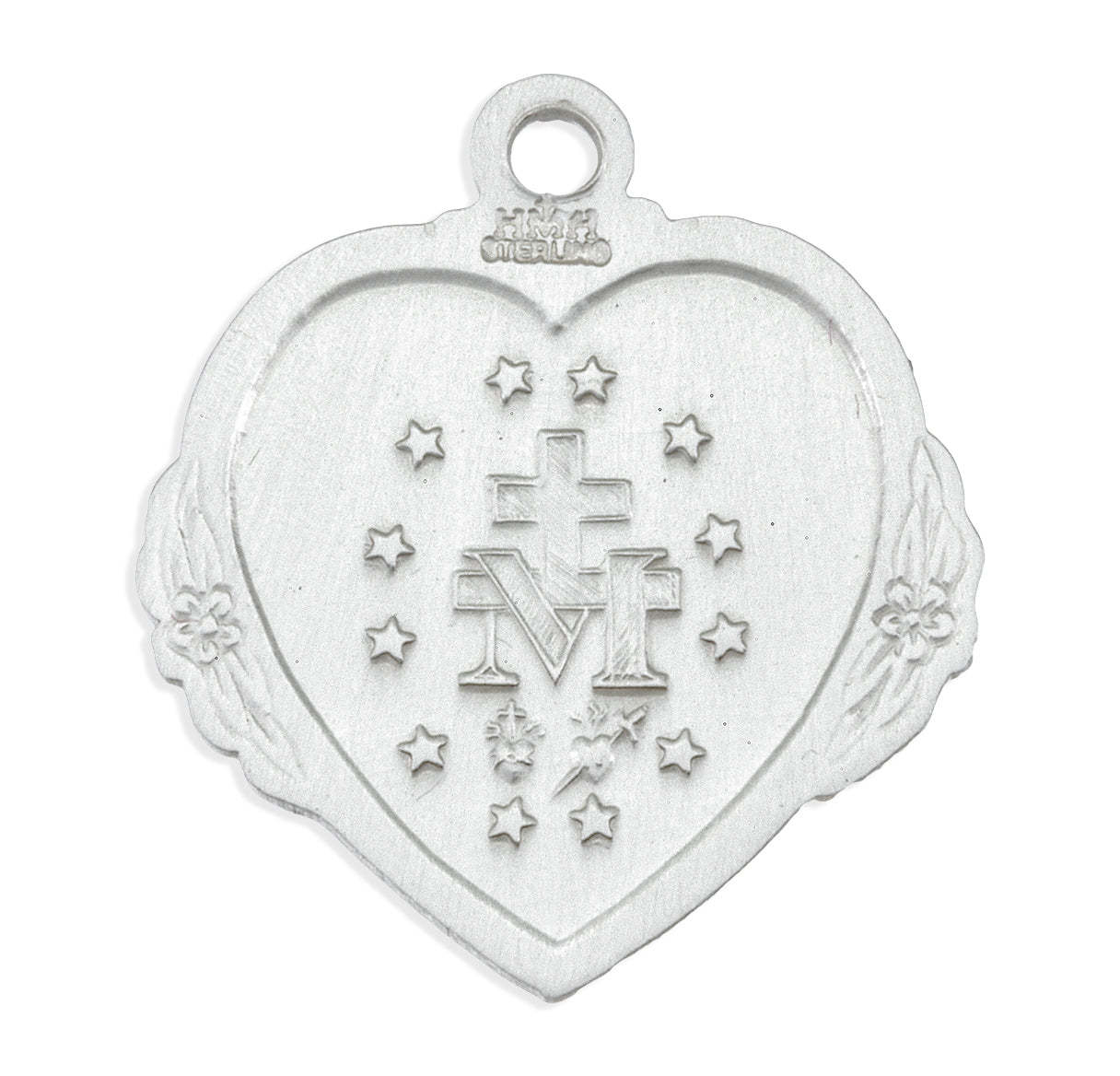 Sterling Silver Blue Epoxy Heart Shape Miraculous Medal