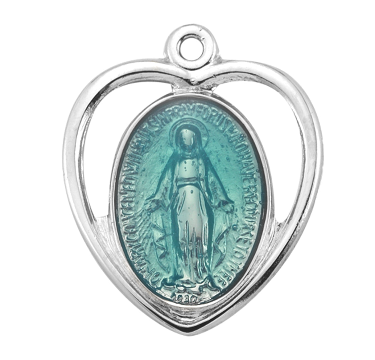 Sterling Silver blue Enameled pierced miraculous heart-18"