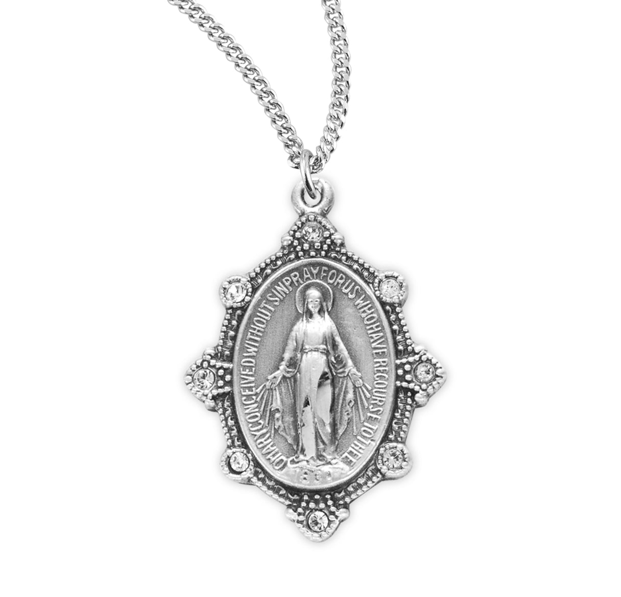 Sterling Silver Miraculous w/Crystal Stones 20" Ch-Bxd