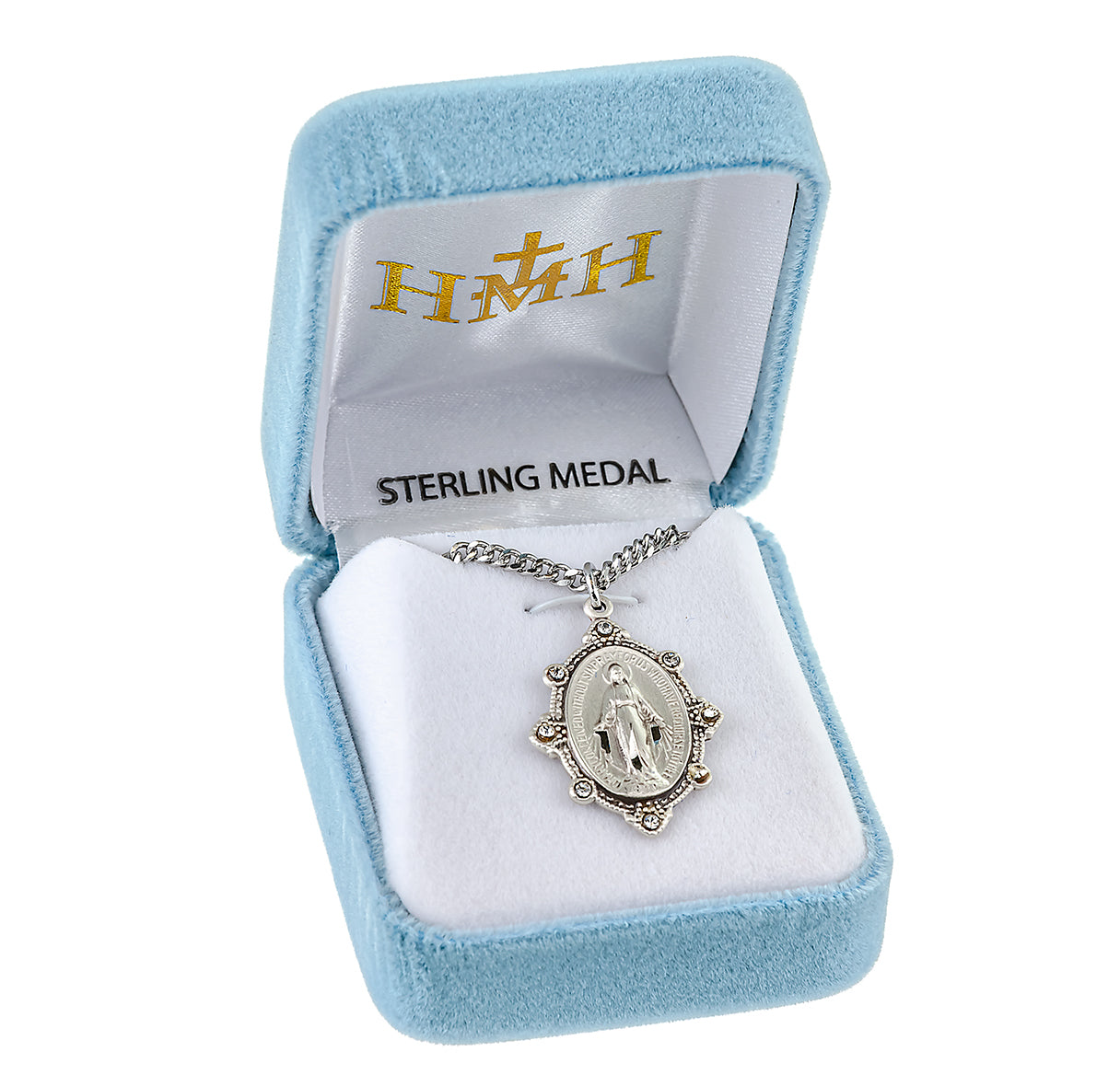 Sterling Silver Miraculous w/Crystal Stones 20" Ch-Bxd