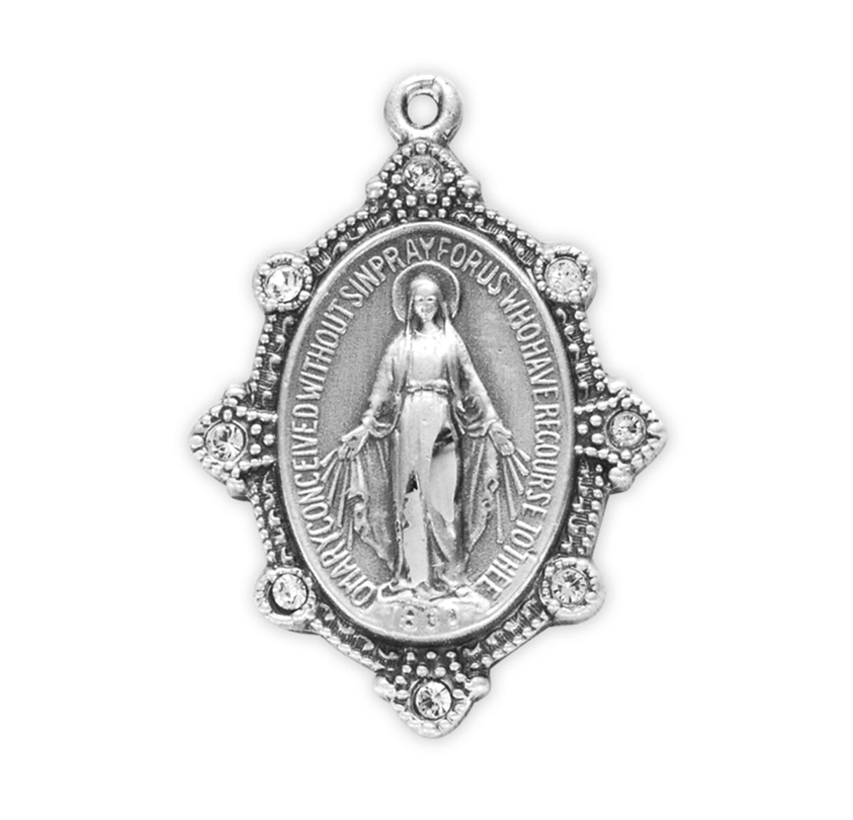 Sterling Silver Miraculous w/Crystal Stones 20" Ch-Bxd