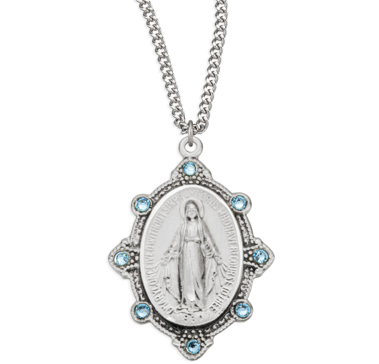Sterling Silver Miraculous w/Light Sapphire Stones 20" Ch-Bxd