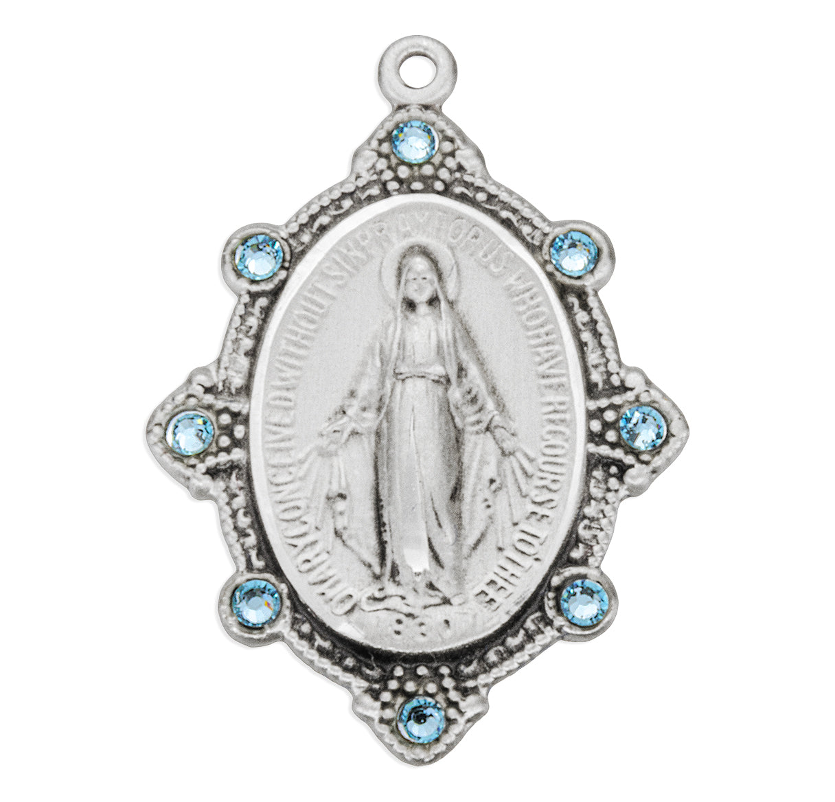 Sterling Silver Miraculous w/Light Sapphire Stones 20" Ch-Bxd