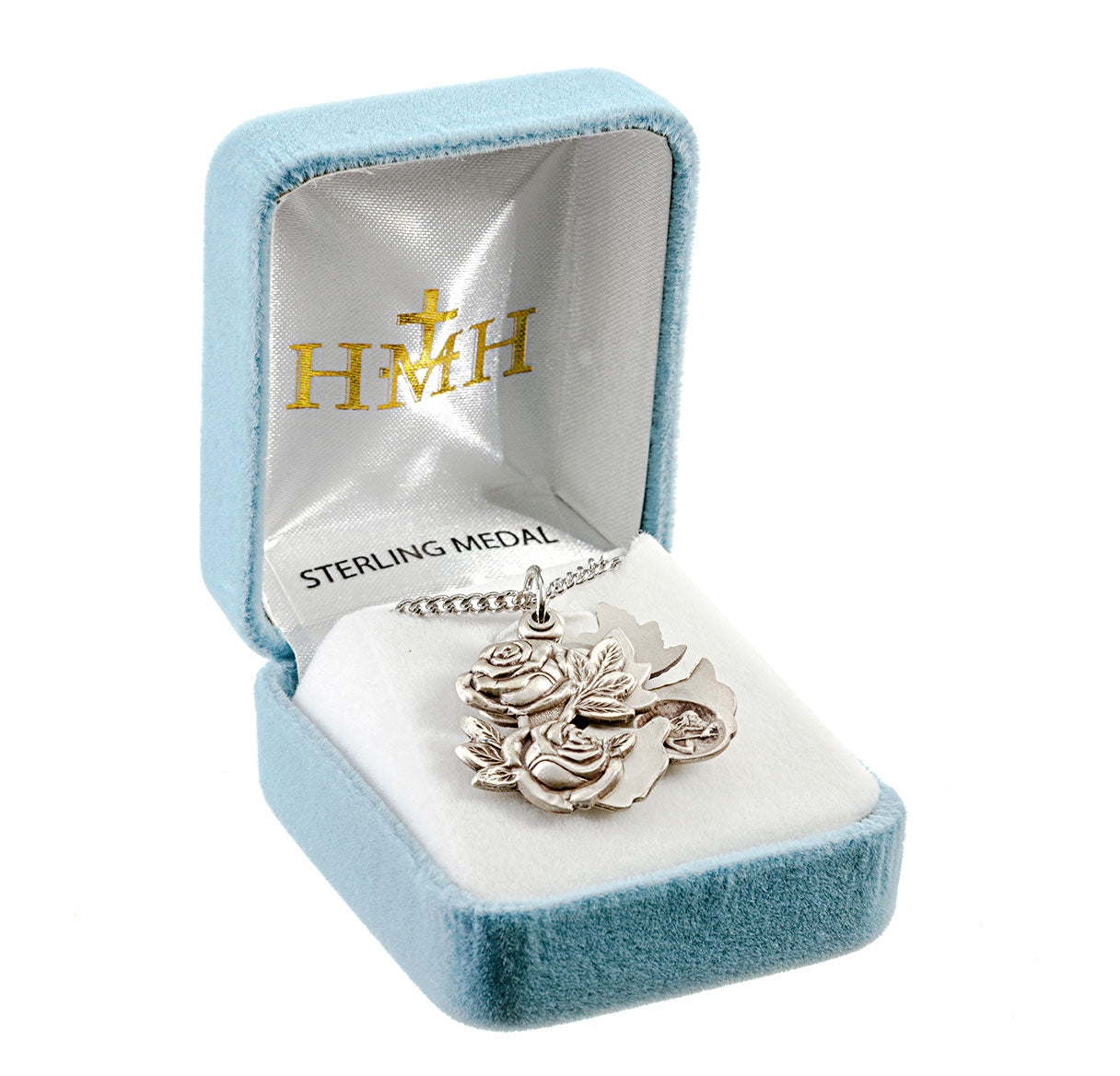 Sterling Silver Double Rose Bud Triple Slide Medal