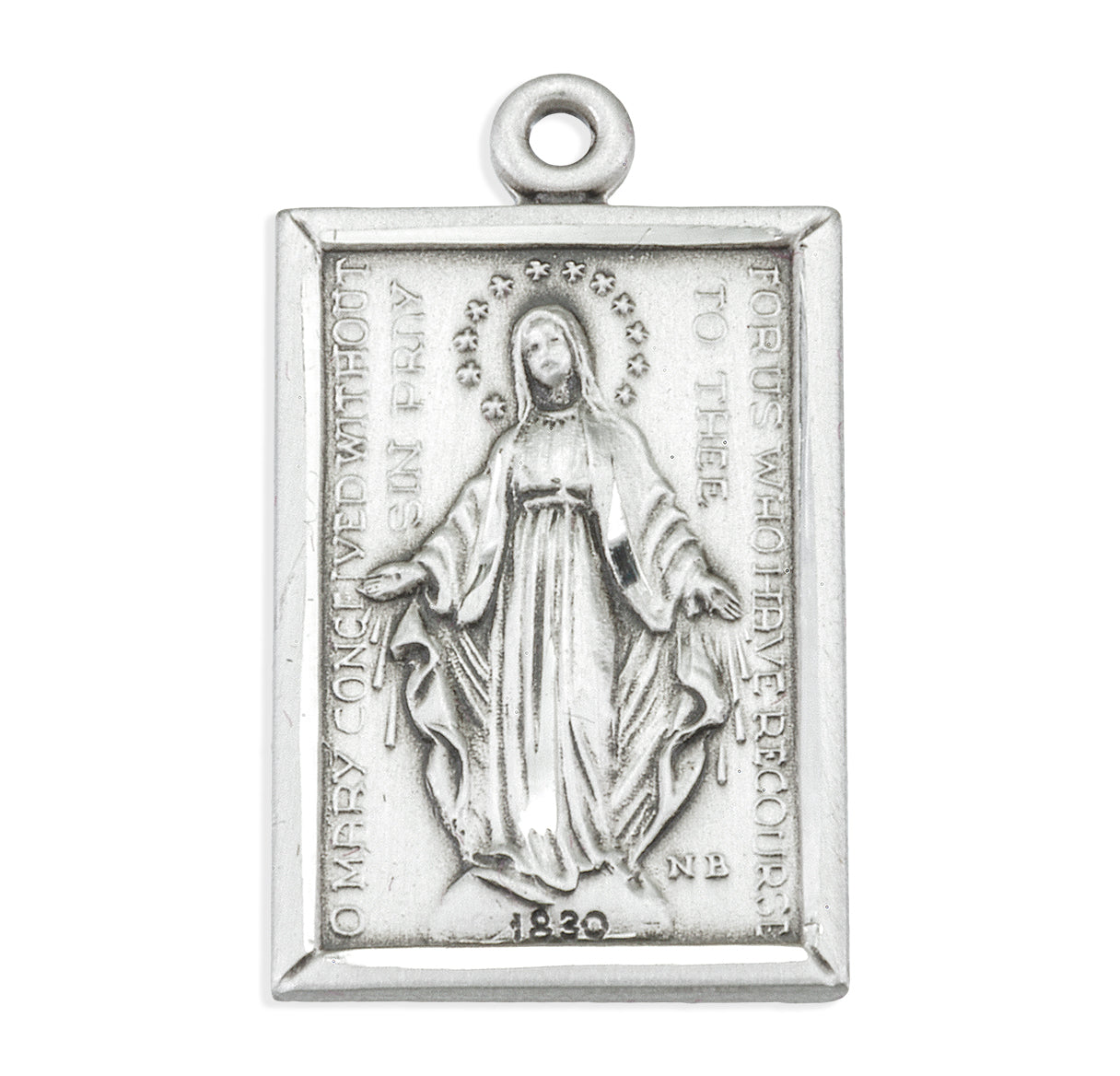 Sterling Silver Rectangle Shaped Miraculous Medal on a 24" Ch-Bxd