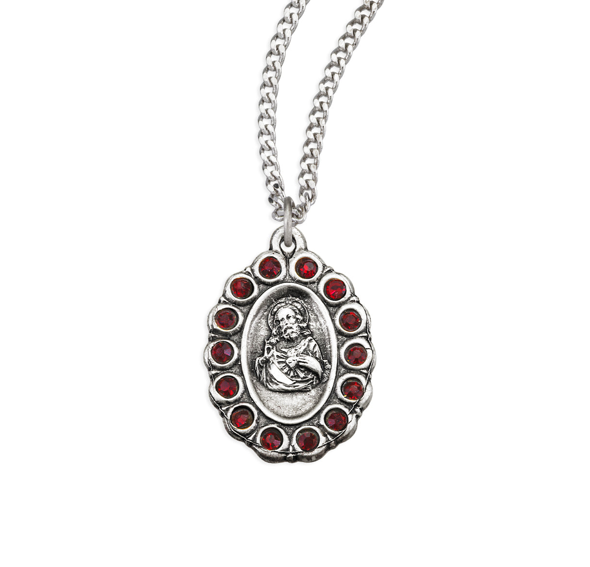 Sterling Silver Scapular Medal Set with Ruby Crystals