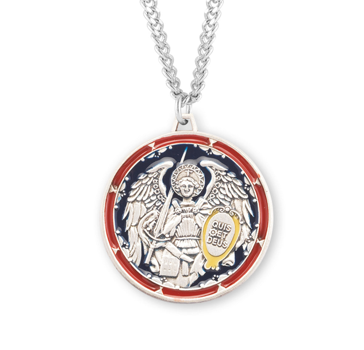 Saint Michael the Archangel Round Sterling Silver Epoxy Medal