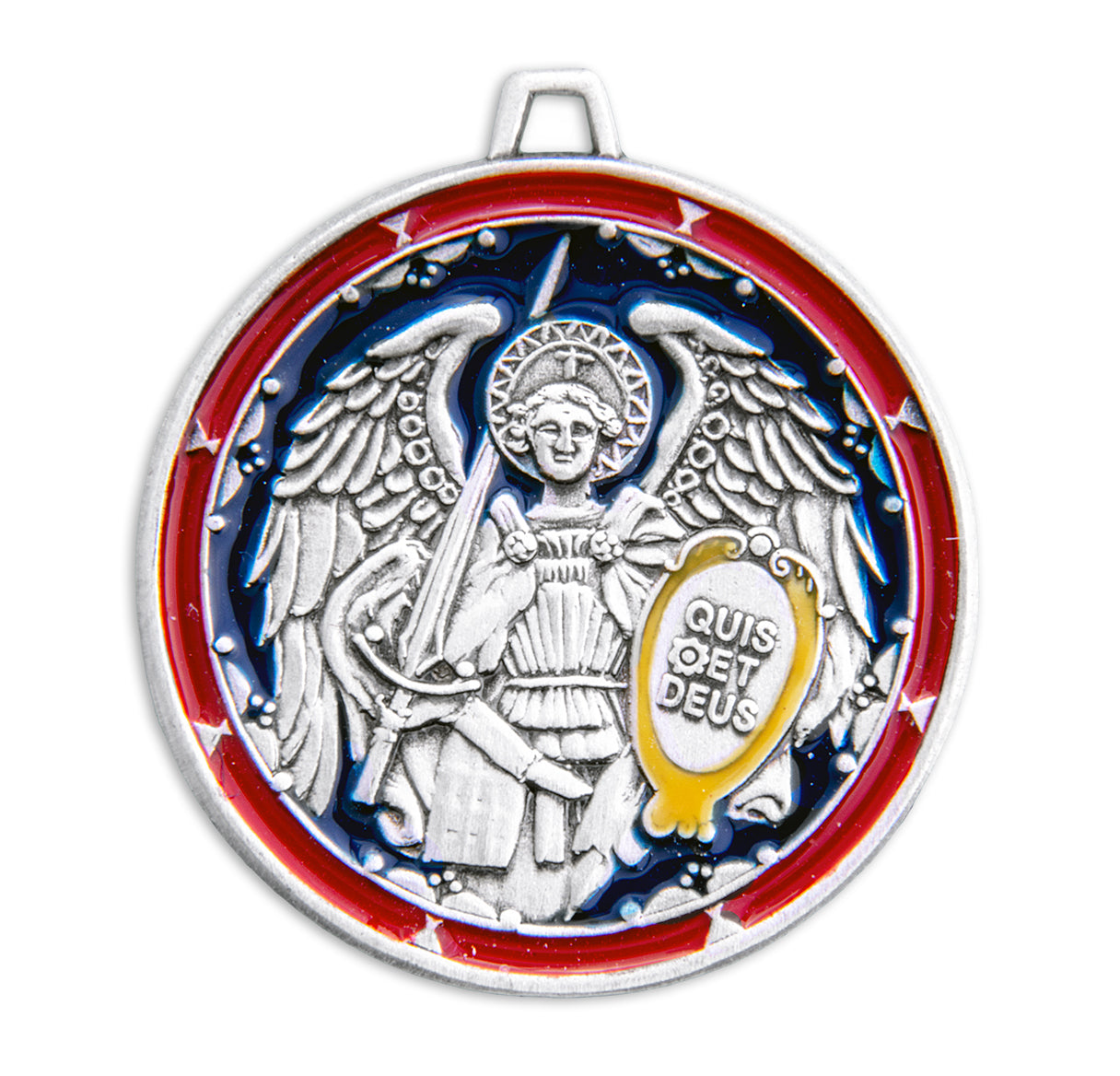Saint Michael the Archangel Round Sterling Silver Epoxy Medal