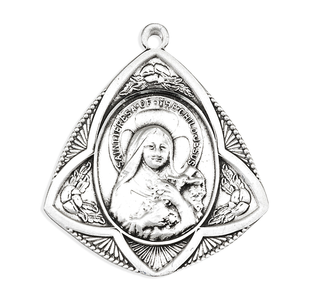 Sterling Silver St. Therese Quadangle Arch Medal W/ O.L. Mt Carmel Back- 20" Ch-Bxd