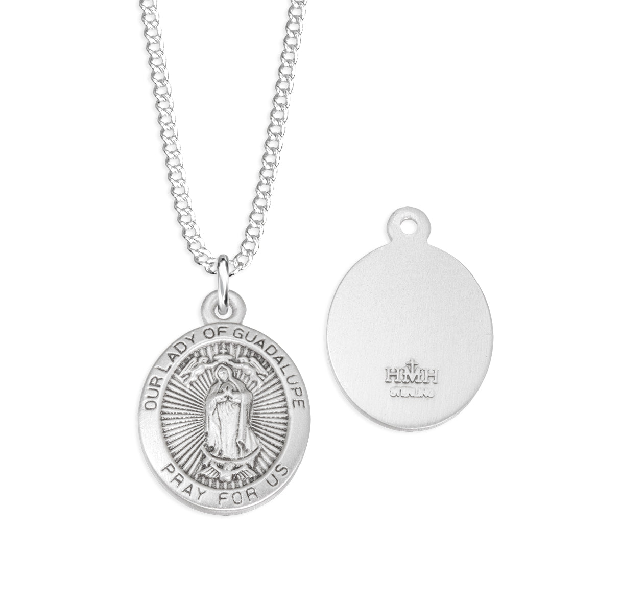 Sterling Silver Our Lady of Guadalupe 13/16" Oval Medal-18"