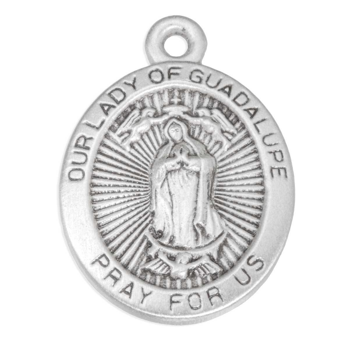 Sterling Silver Our Lady of Guadalupe 13/16" Oval Medal-18"