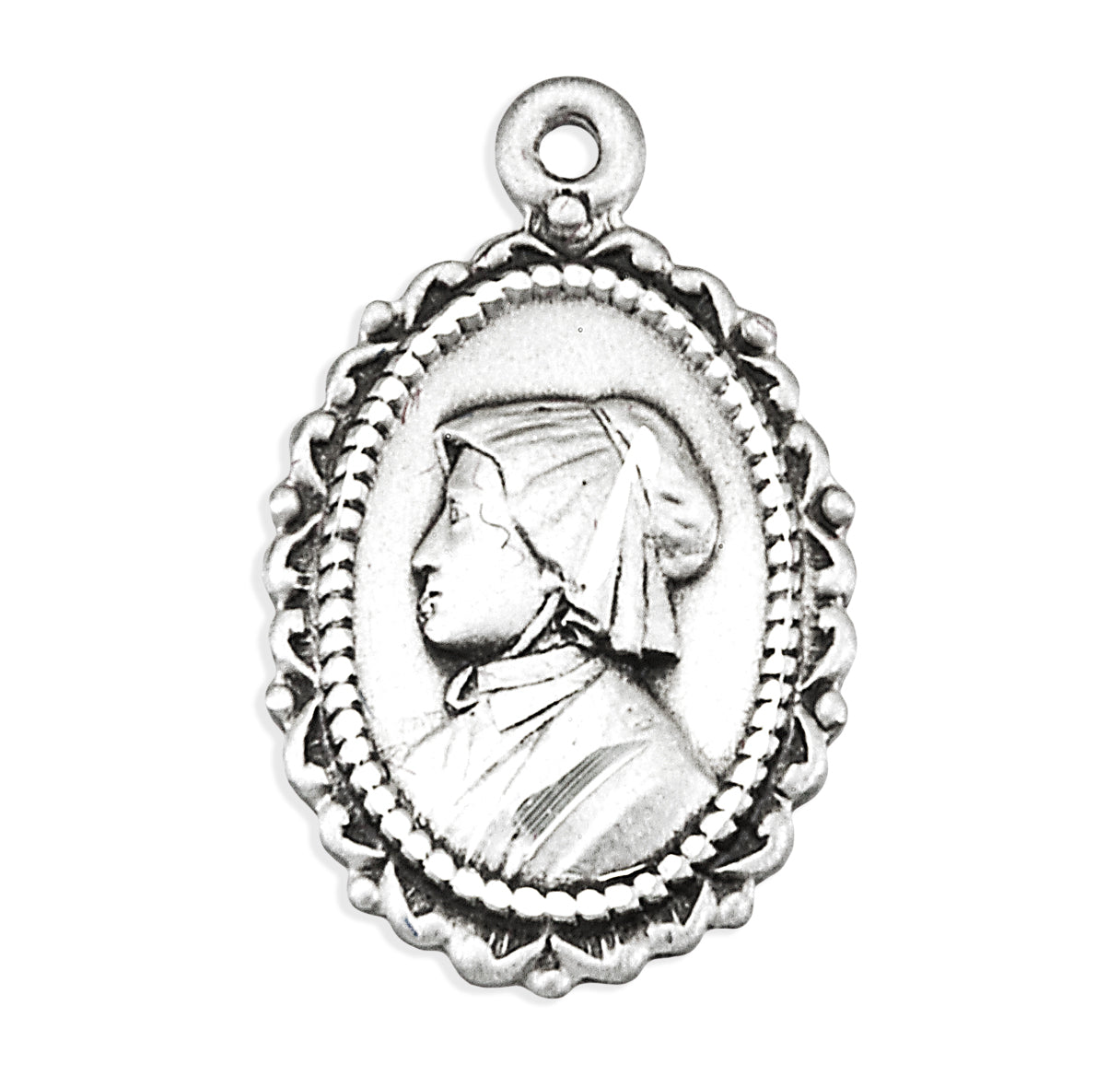 Sterling Silver St Elizabeth Ann Seton Sm Oval Fancy Border Medal-*18"(Thin)-Ch-Bxd