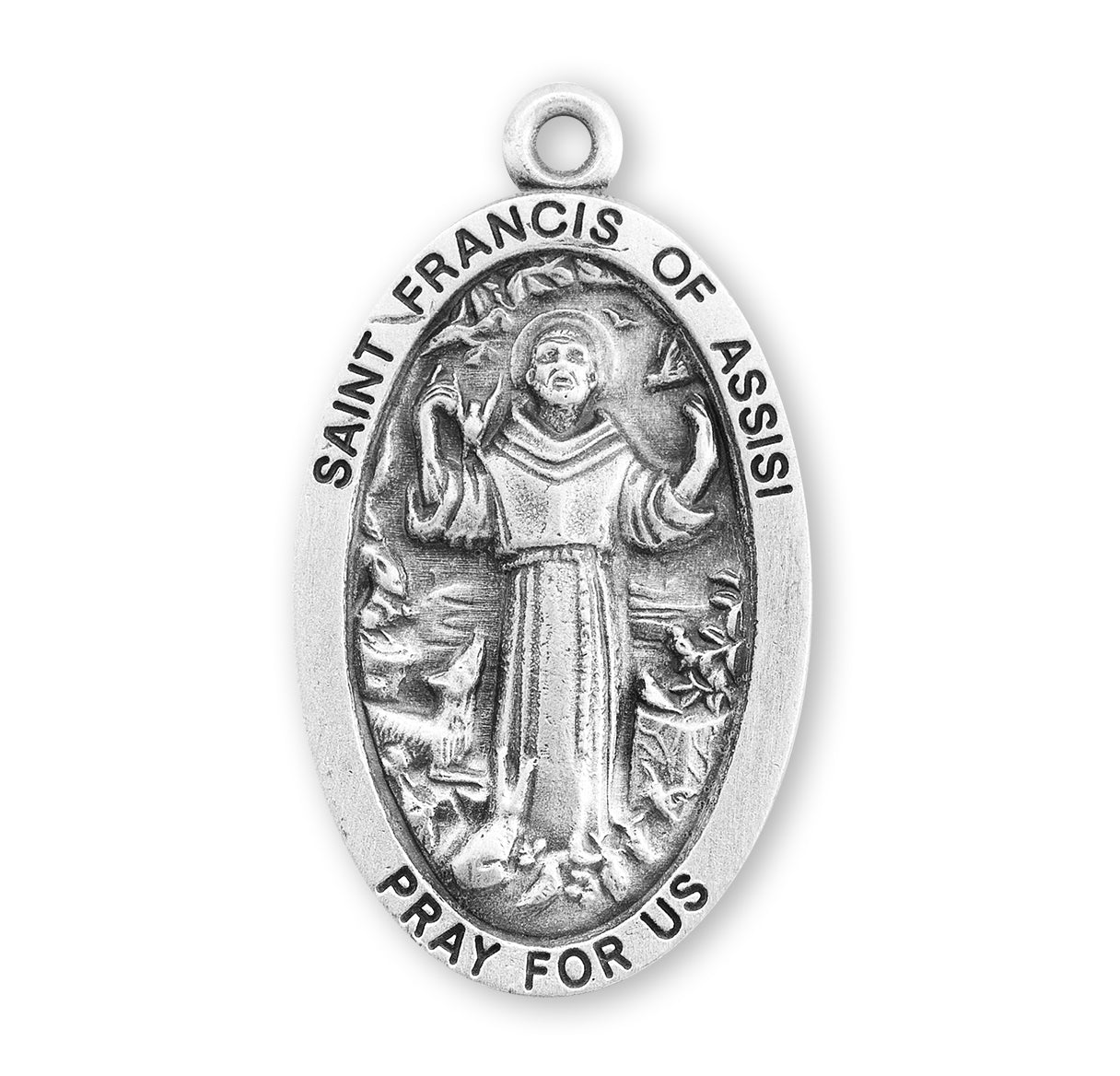 Sterling silver St. Francis of Assisi with animals oval medal w/ 18" Ch-Bxd