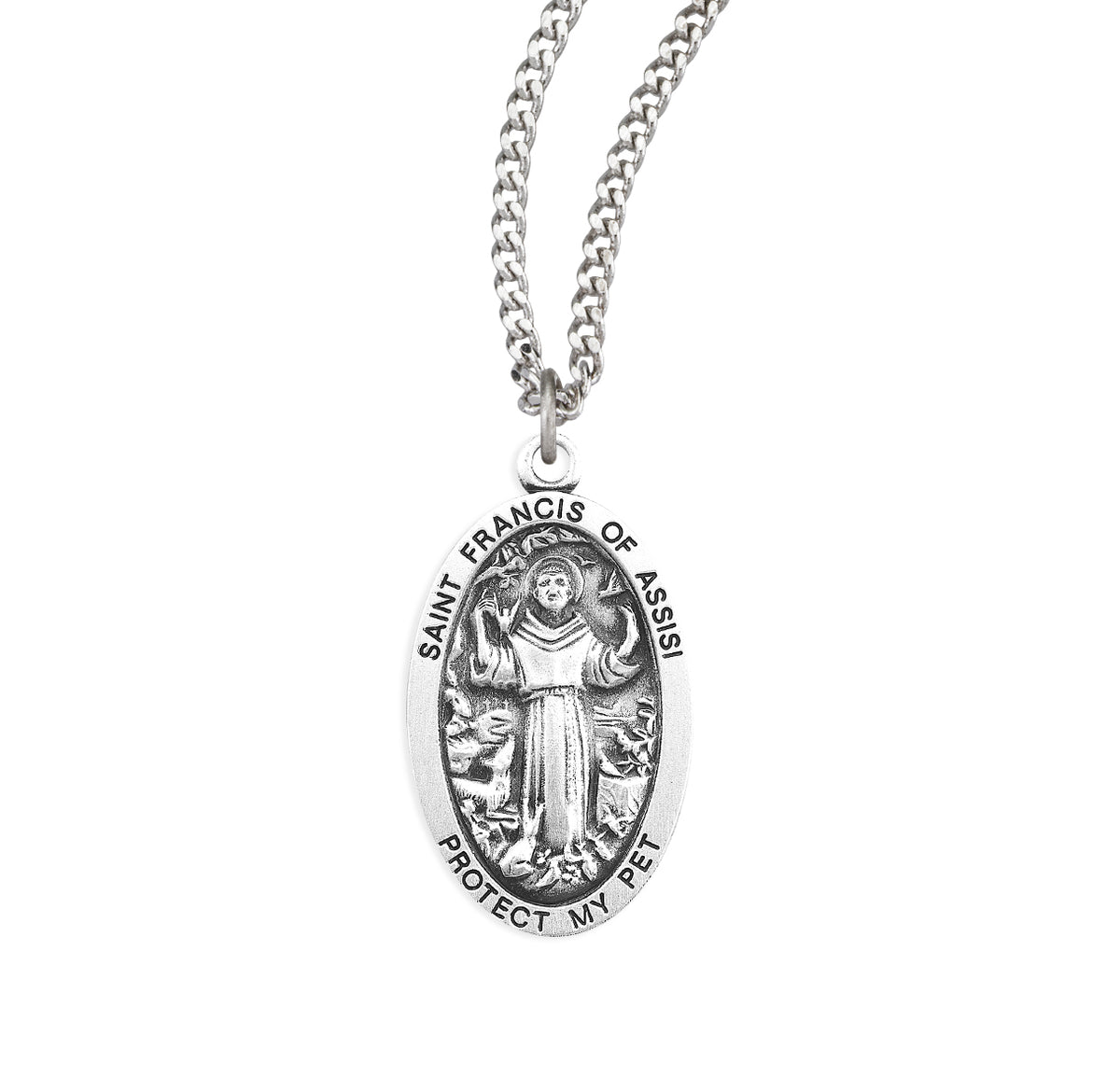 Saint Francis of Assisi Oval Sterling Silver Pet Medal — HMH Religious