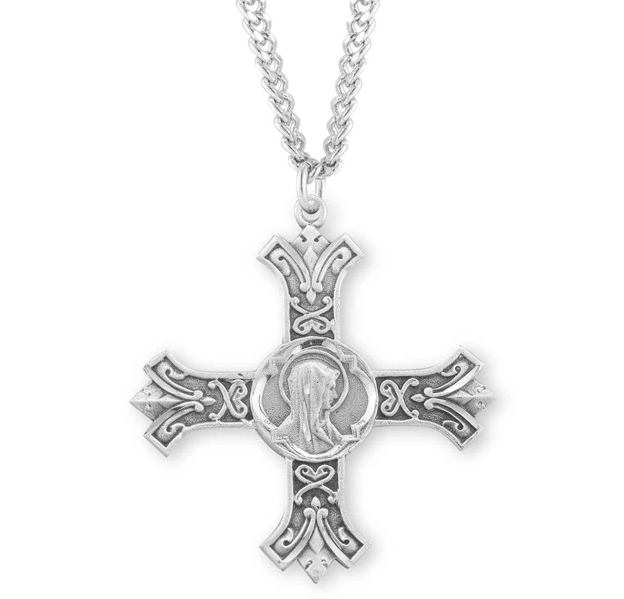 Sterling Silver Madonna Cross-24" Ch-Bxd