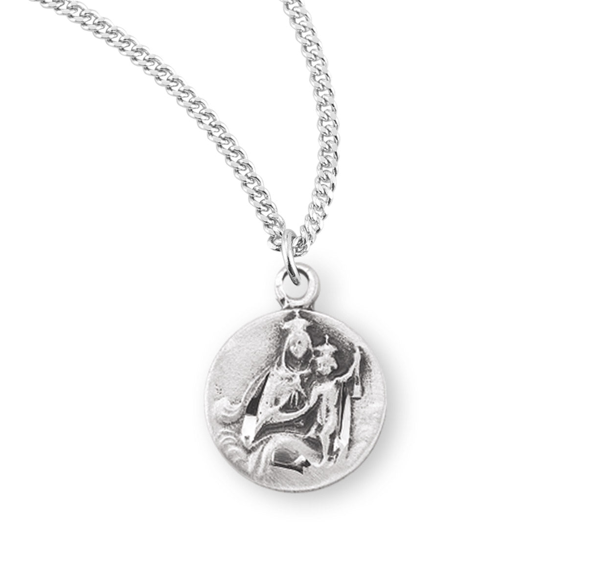 Sterling Silver Small Round Madonna and Child 16" Ch-Bxd