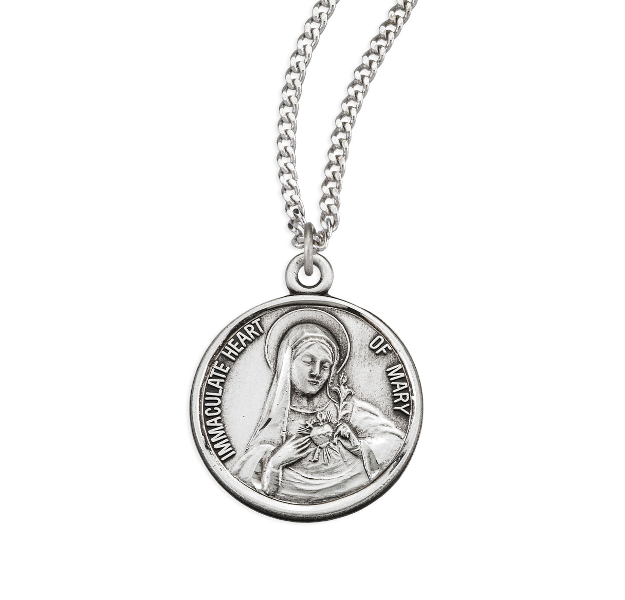 Sterling Silver Round Immaculate Heart of Mary - 20" Ch-Bxd