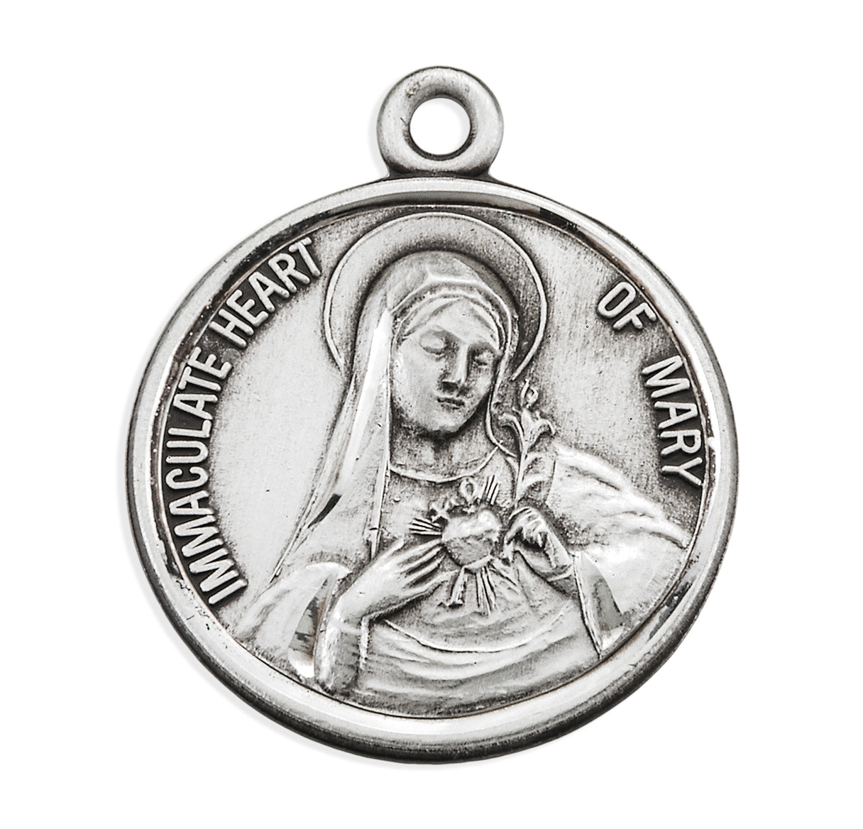 Sterling Silver Round Immaculate Heart of Mary - 20" Ch-Bxd