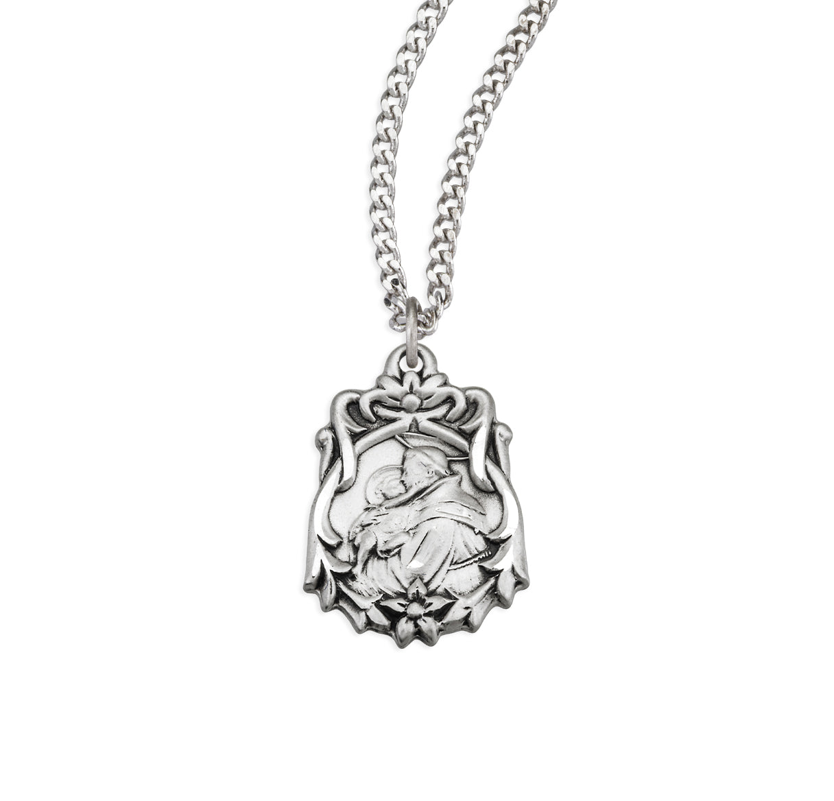 Saint Anthony Floral Bordered Sterling Silver Medal