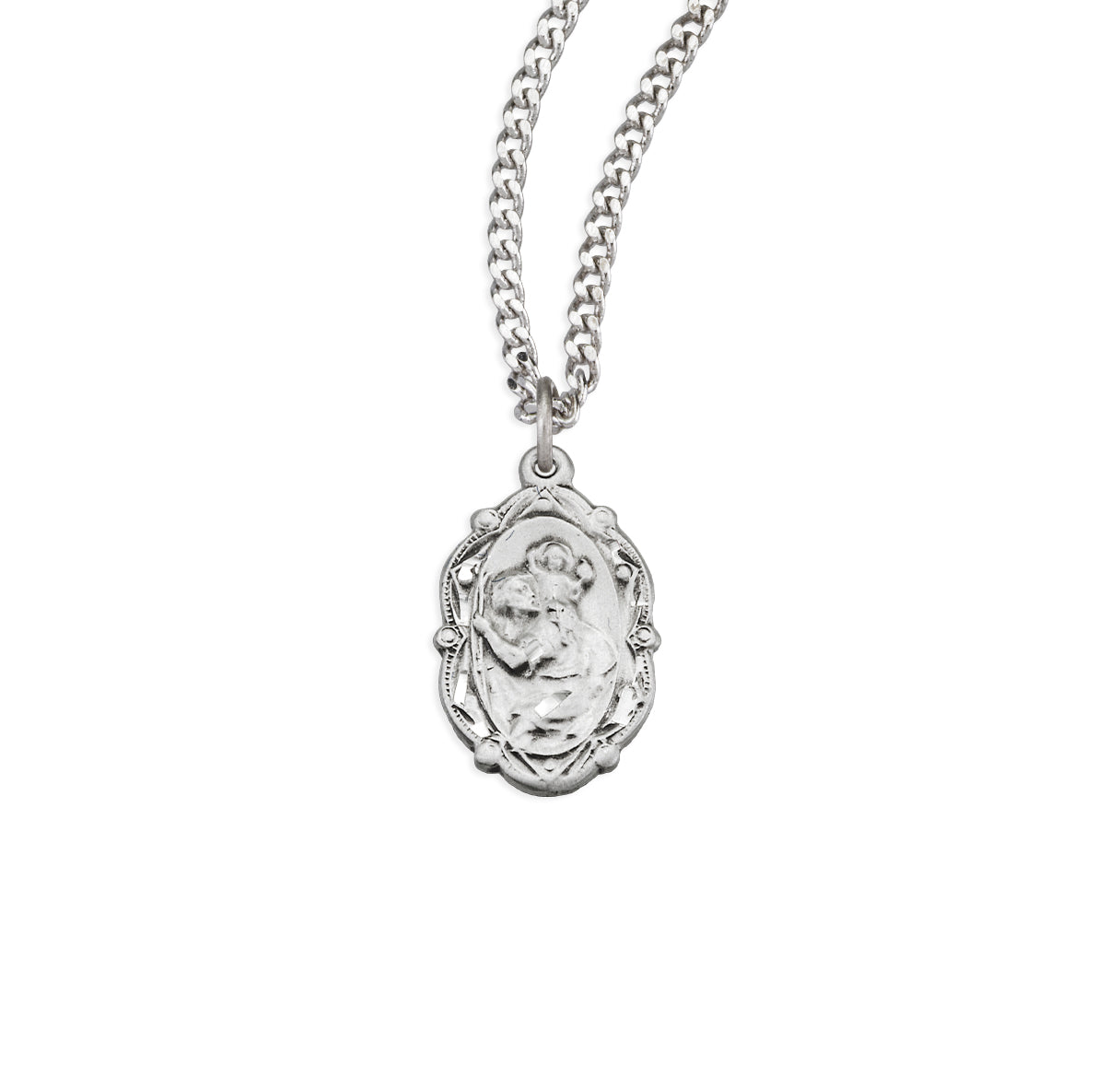 Saint Christopher Fancy Oval Sterling Silver Medal
