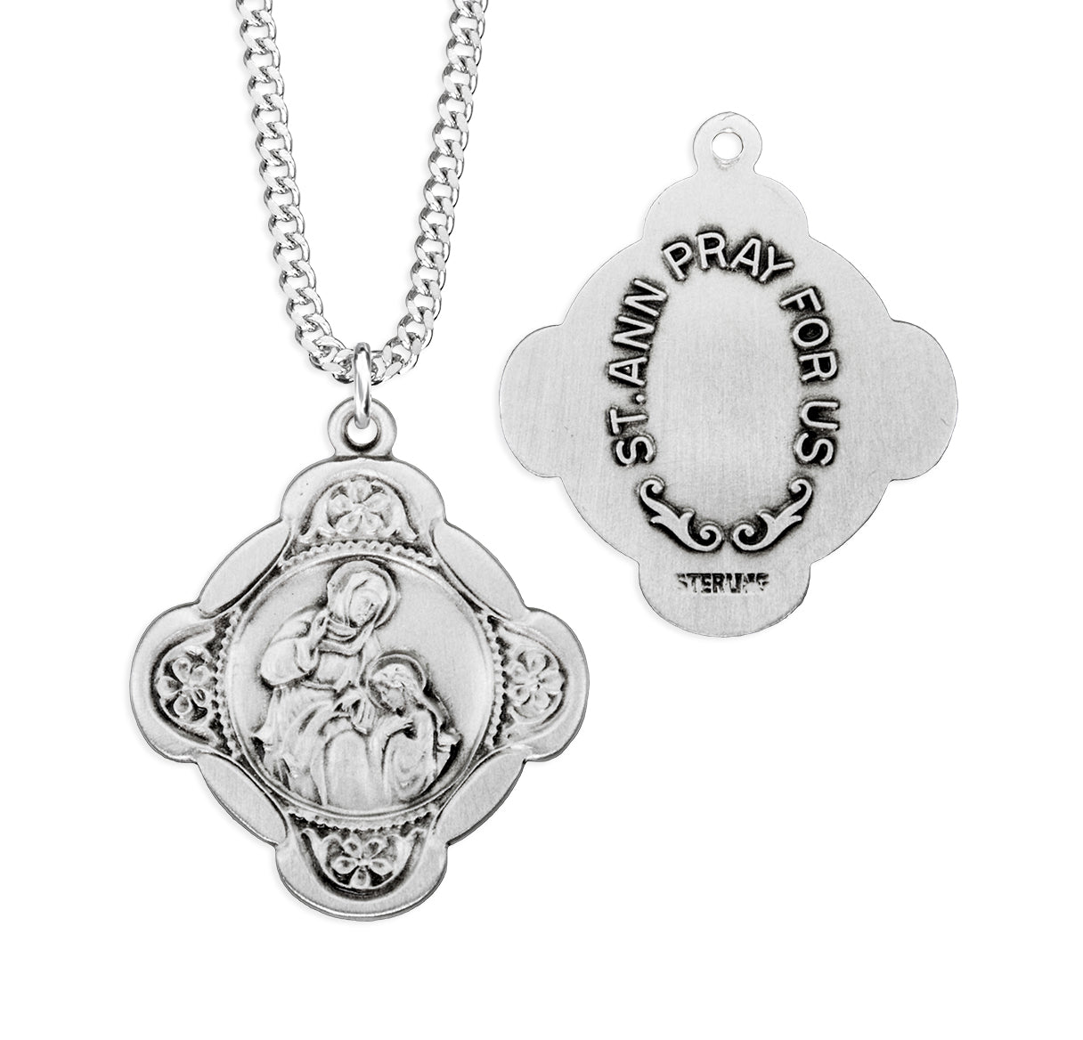 Sterling Silver St. Anne W/ Child Mary Medal-Cross-*18"
