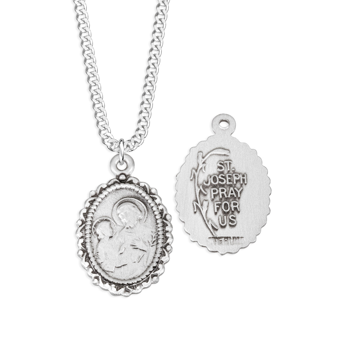 Sterling St Joseph Oval Medal W/Flowered Border-18TR"