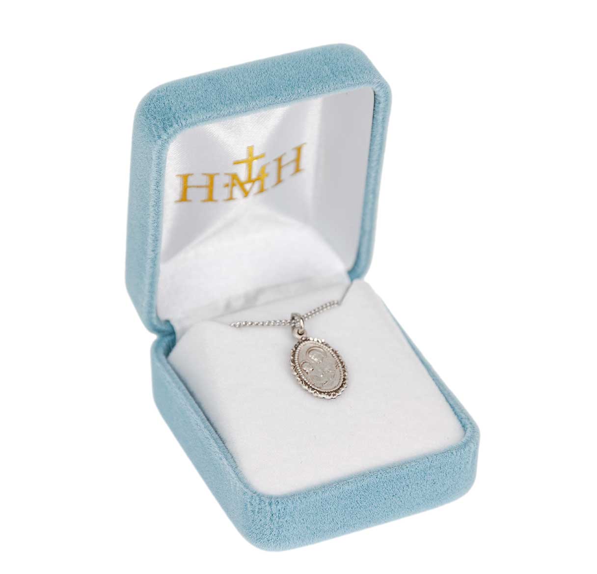 Sterling St Joseph Oval Medal W/Flowered Border-18TR"