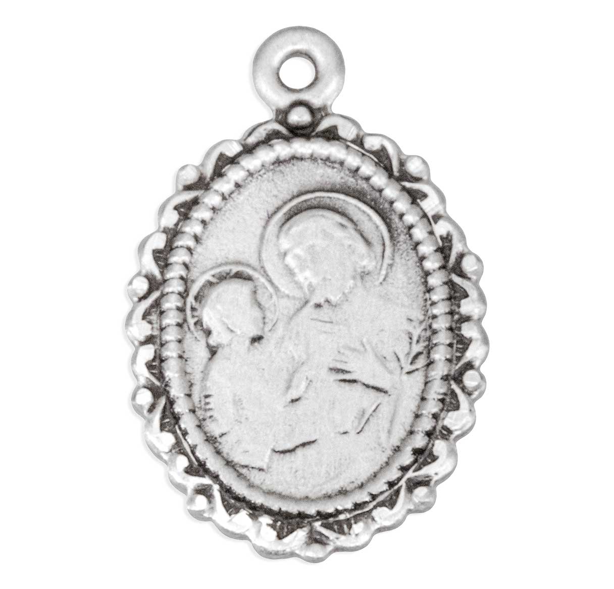 Sterling St Joseph Oval Medal W/Flowered Border-18TR"