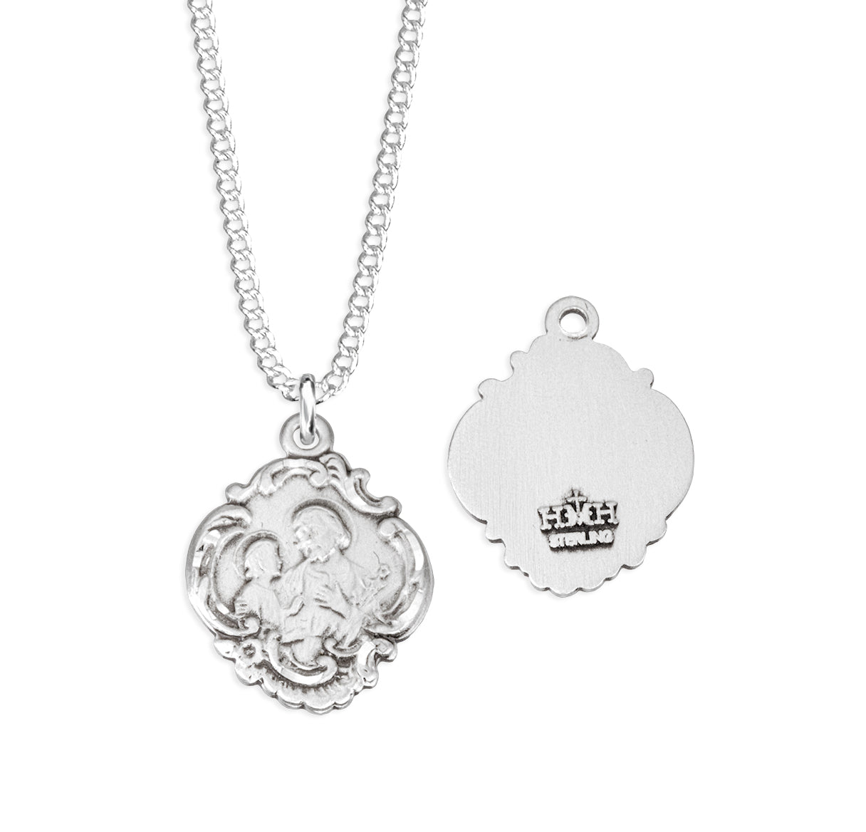 Sterling St Joseph Baroque Border Medal-18TR"