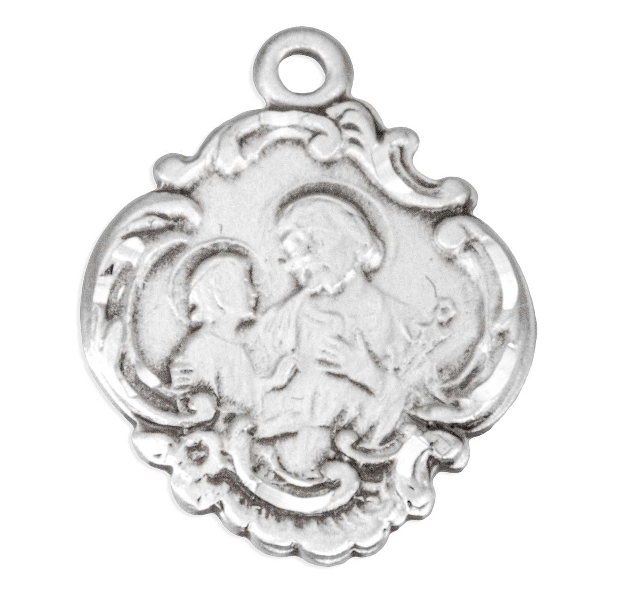 Sterling St Joseph Baroque Border Medal-18TR"