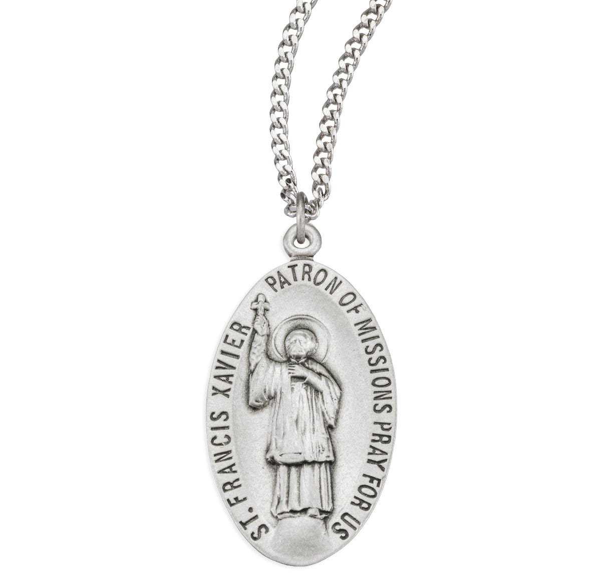 Sterling Silver St. Francis Xavier Oval Medal W/ IHS Reverse-24" Ch-Bxd