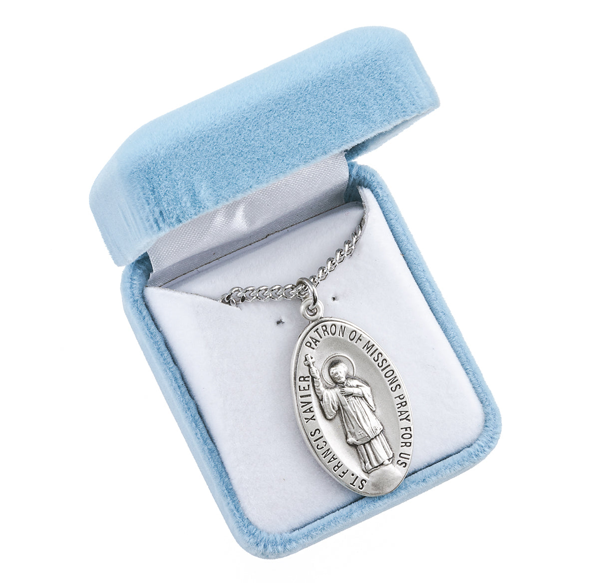 Sterling Silver St. Francis Xavier Oval Medal W/ IHS Reverse-24" Ch-Bxd