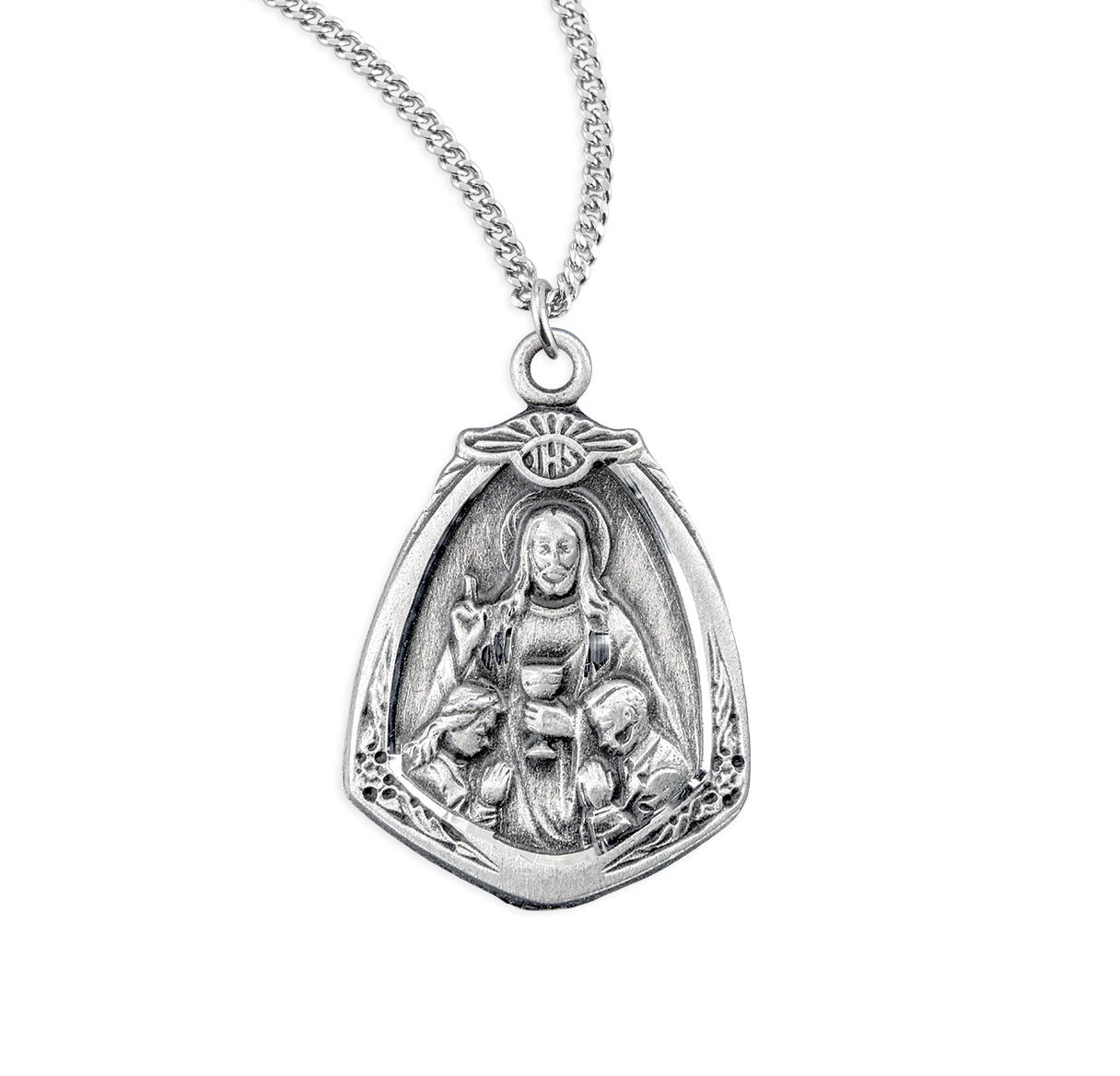 Sterling Silver Holy Communion Medal Showing Jesus and Two Children-18" Ch-Bxd