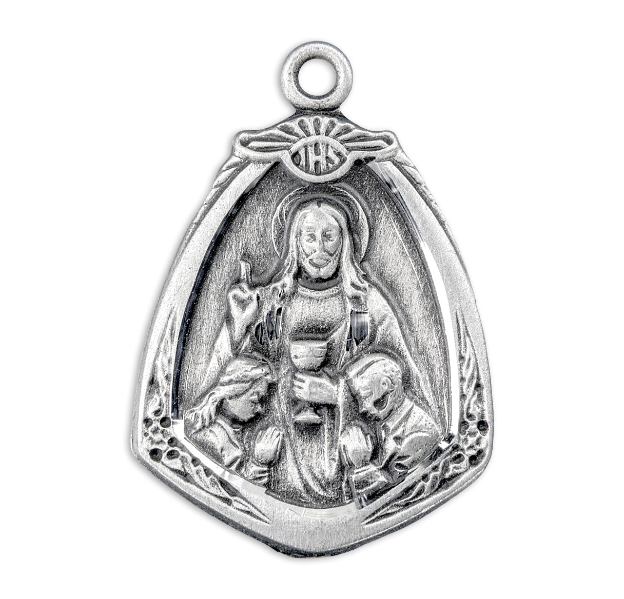 Sterling Silver Holy Communion Medal Showing Jesus and Two Children-18" Ch-Bxd