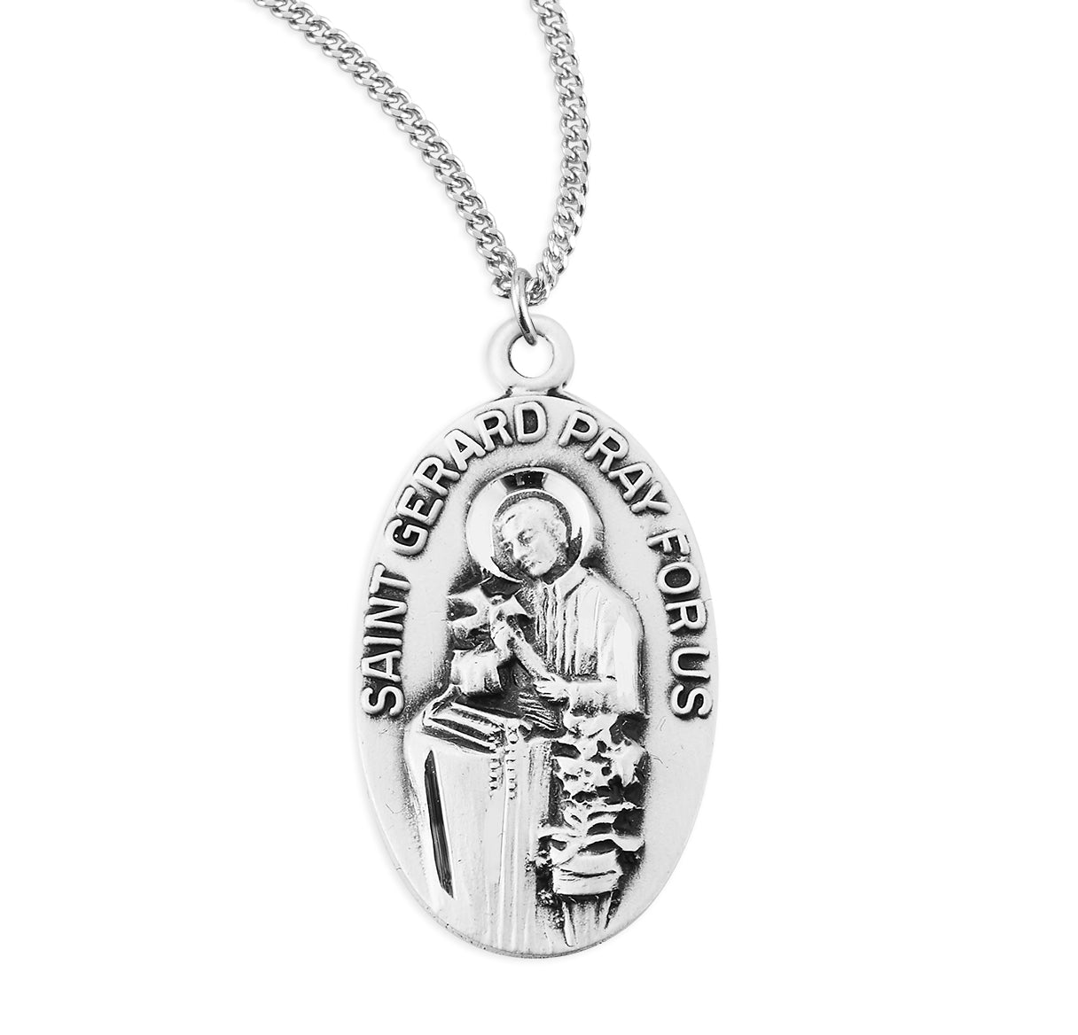 Sterling Silver St. Gerard Oval Medal-20" Ch-Bxd