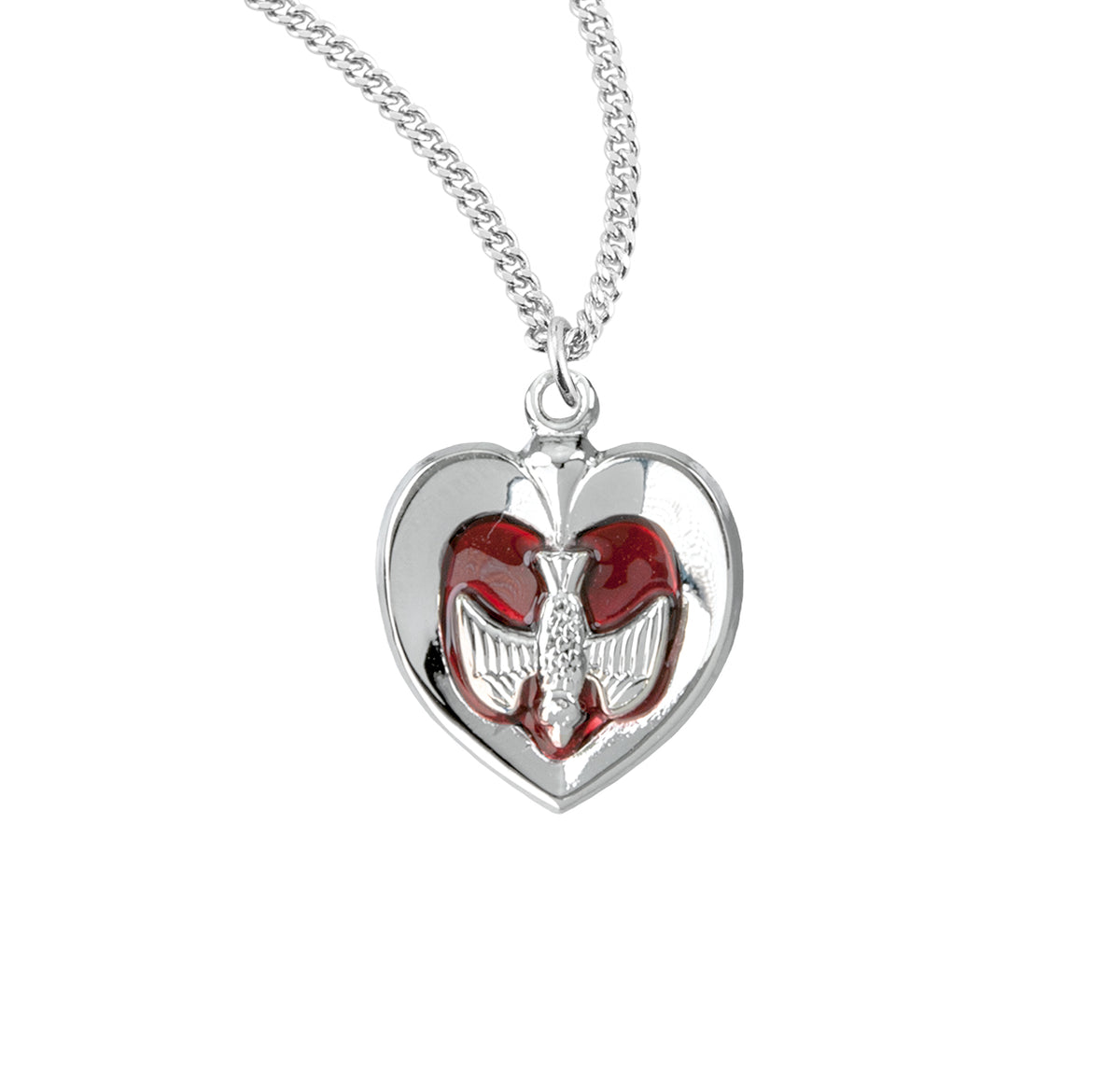 Sterling Silver Rhodium Plated Holy Spirit Inlayed Heart Pendant with ...