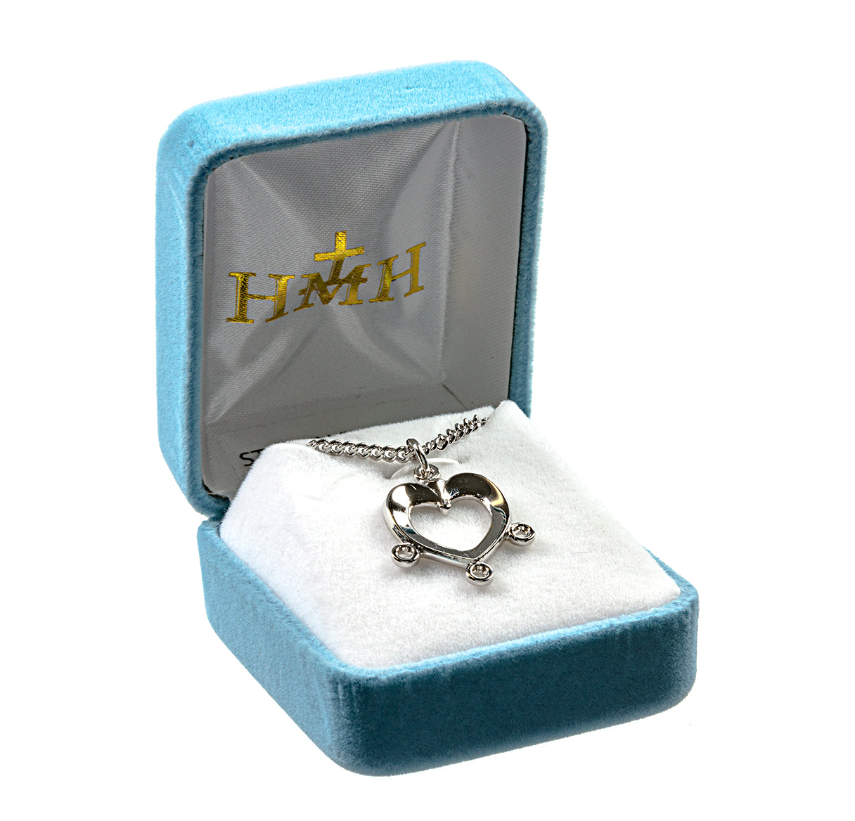 Sterling Rhodium Plated Heart W/ 3 Loops-18" Ch-Bxd