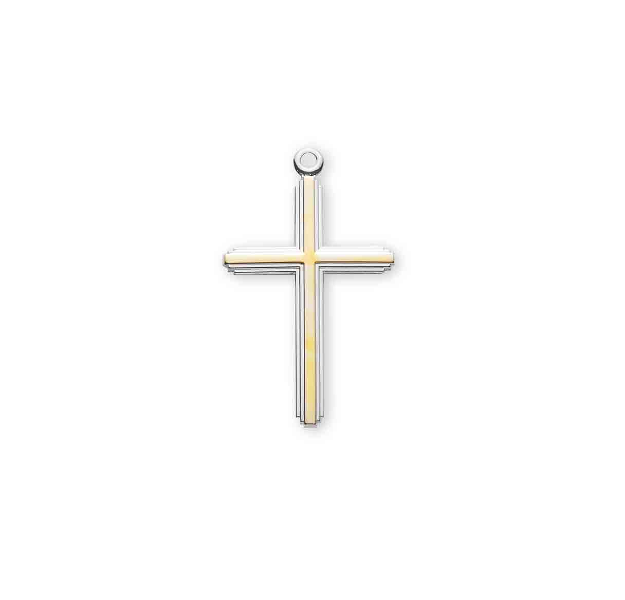 Sterling Silver Lrg. TuTone Inlayed Cross- 18" Ch-Bxd
