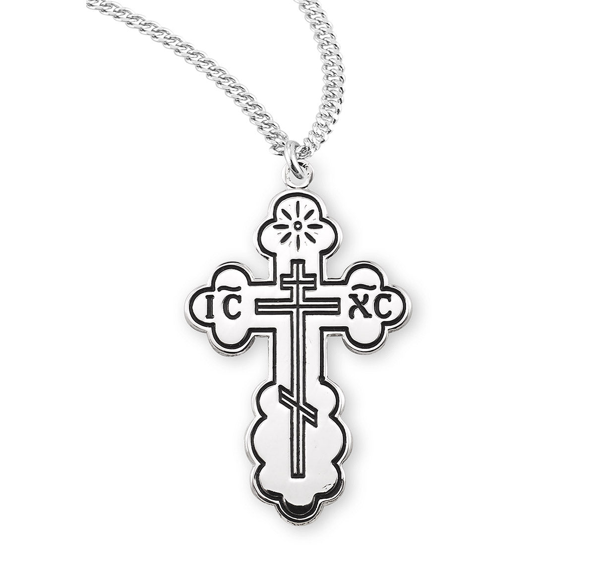 Sterling Silver Med.Orthodox Cross w/24" Ch-Bxd