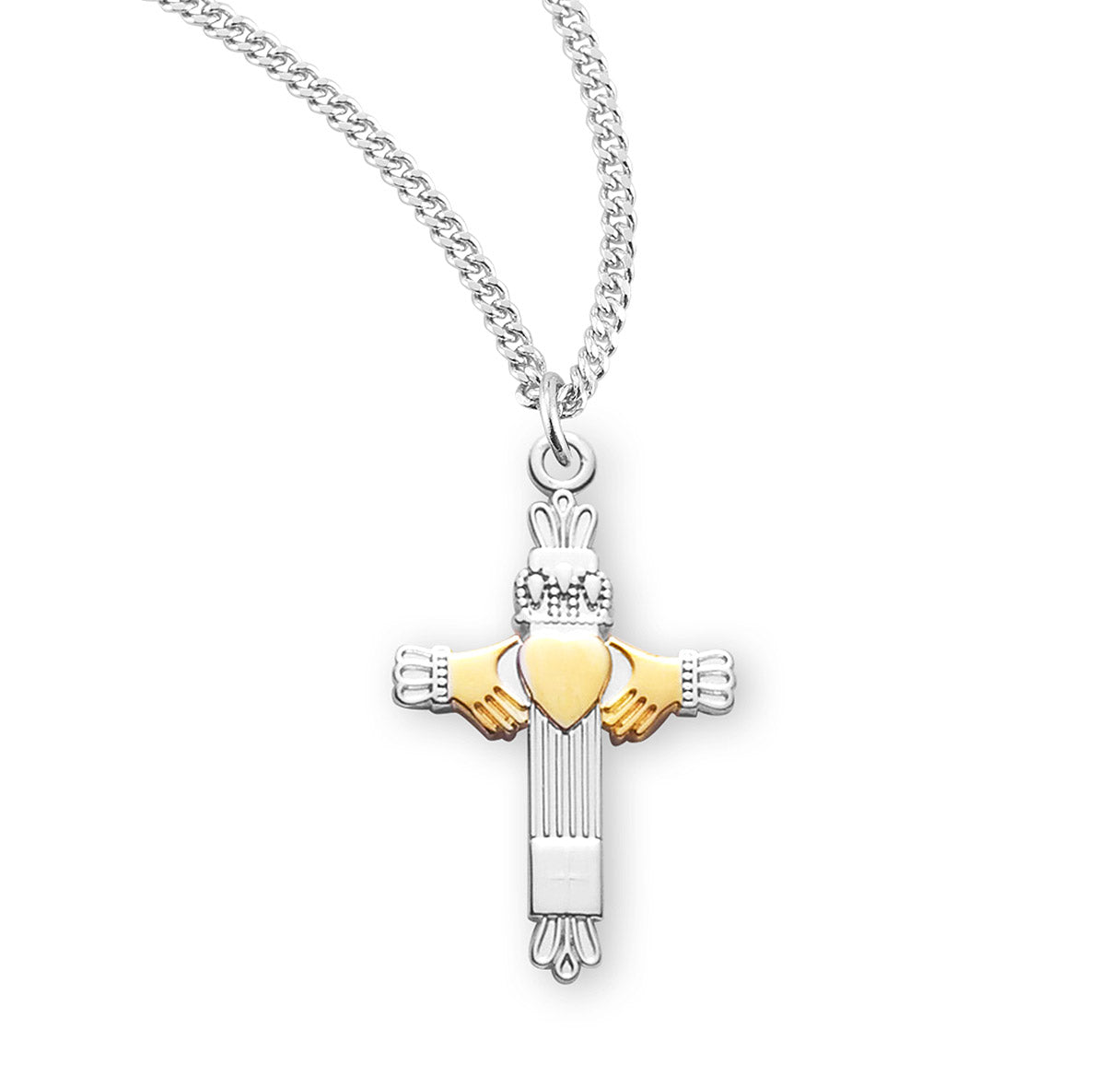 Sterling Silver TuTone Claddagh Cross-24" Ch-Bxd